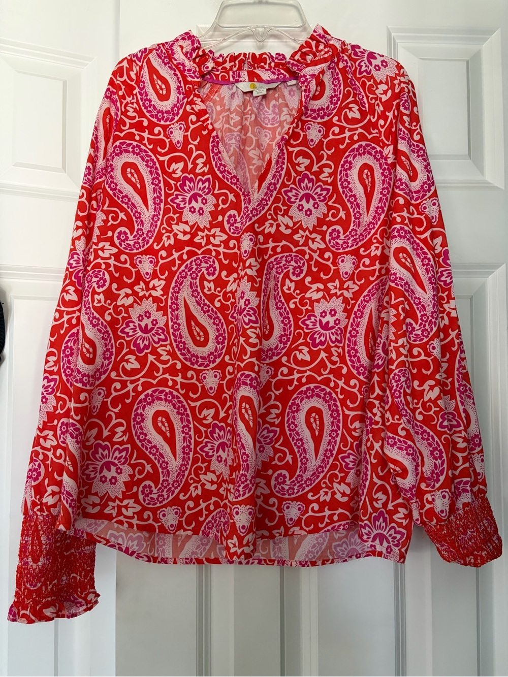 Boden Orange & Pink Paisley V-Neck Blouse